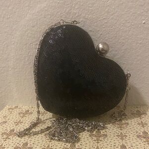 Black Heart Sequin Crossbody Bag - Women's Evening Clutch